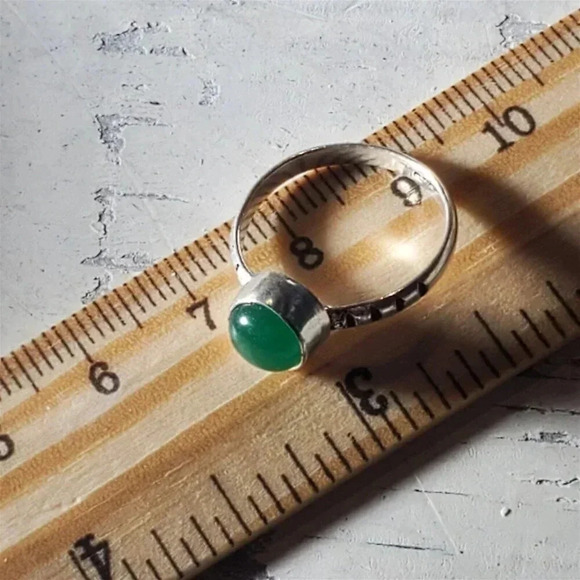 Artisan India Green Jade 925 Sterling Silver Plated Gemstone Ring Size 7 - Picture 6 of 9